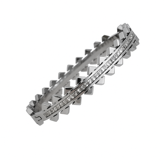 5A+ CZ Geometric Arrow Bangle Bracelet - Gold Plated