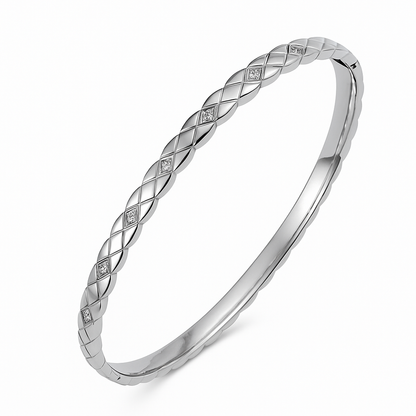 5A+ CZ Grid Tone Bangle Bracelet - Gold Plated