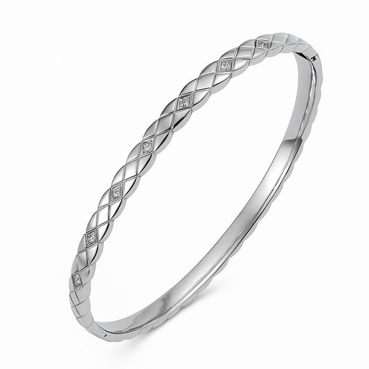 5A+ CZ Grid Tone Bangle Bracelet - Gold Plated