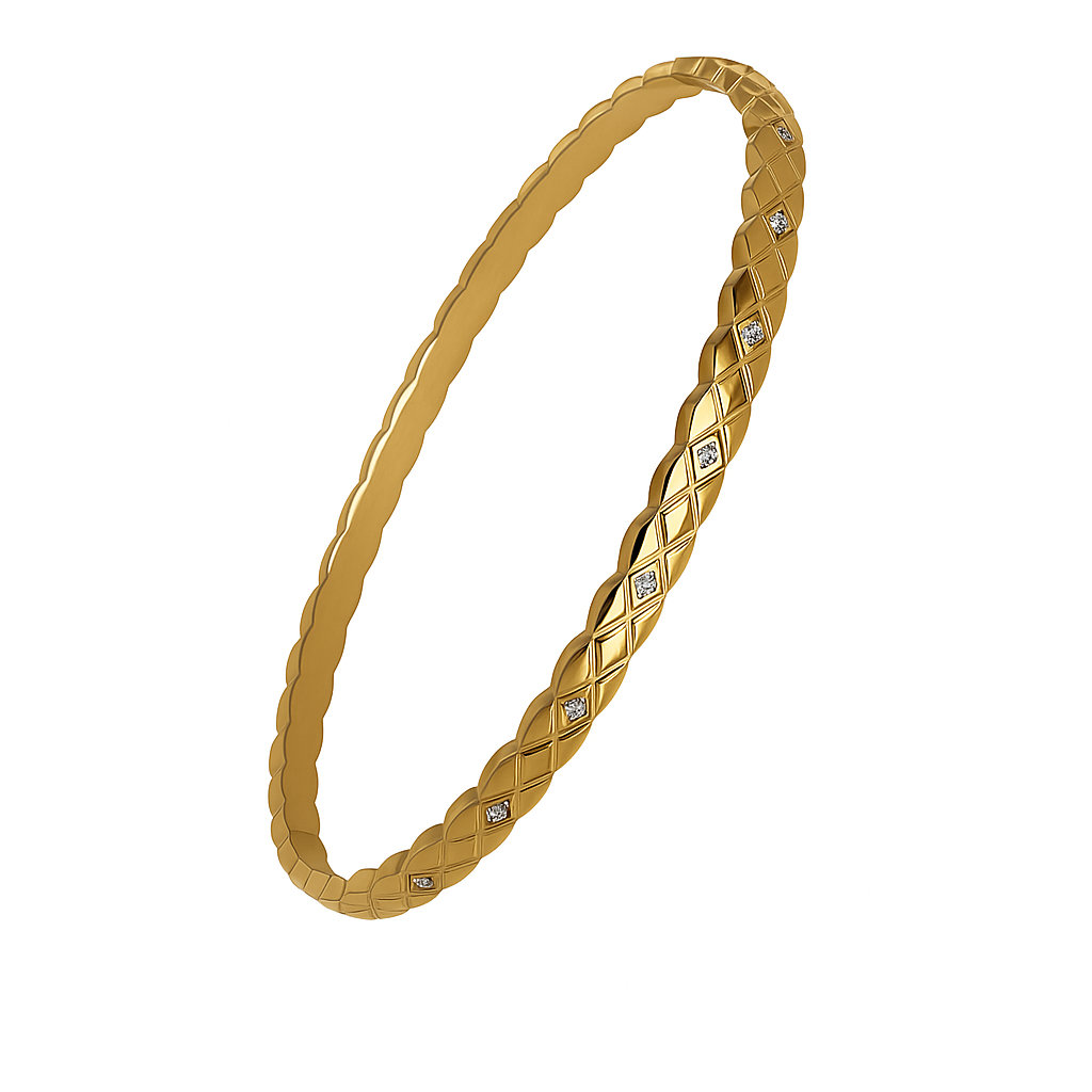 5A+ CZ Grid Tone Bangle Bracelet - Gold Plated