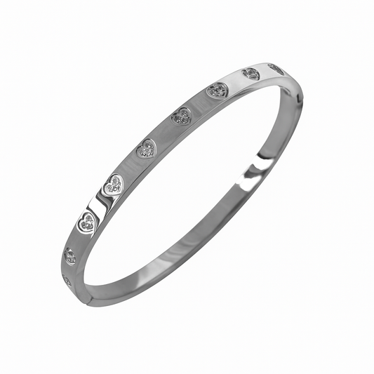 5A+ CZ Heart Shape Bangle Bracelet - Gold Plated