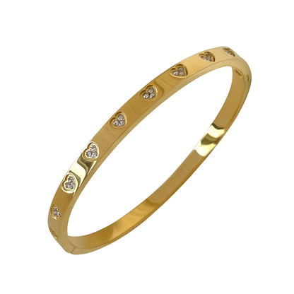 5A+ CZ Heart Shape Bangle Bracelet - Gold Plated