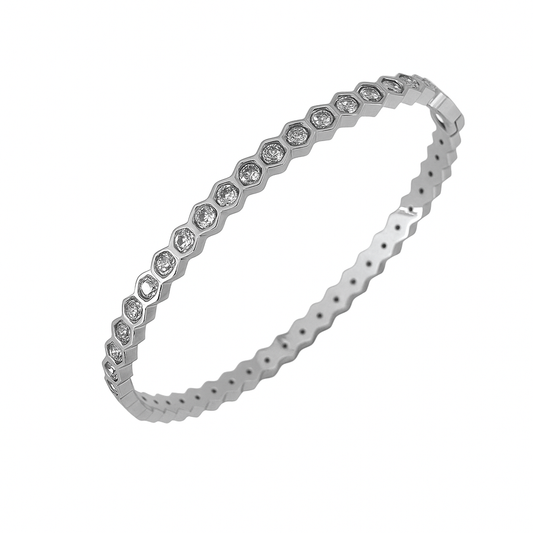 5A+ CZ Hexagon Shape Bangle Bracelet - Gold Plated