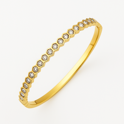 5A+ CZ Hexagon Shape Bangle Bracelet - Gold Plated