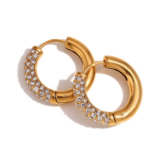 5A+ CZ Pave Crystal Hoop Earrings - Gold Plated