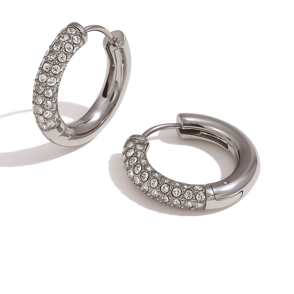 5A+ CZ Pave Crystal Hoop Earrings - Gold Plated