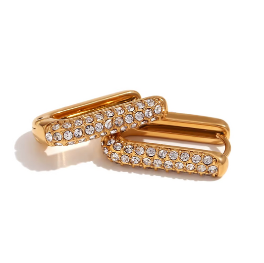 5A+ CZ Pave Rectangle Huggie Earrings - Gold Plated