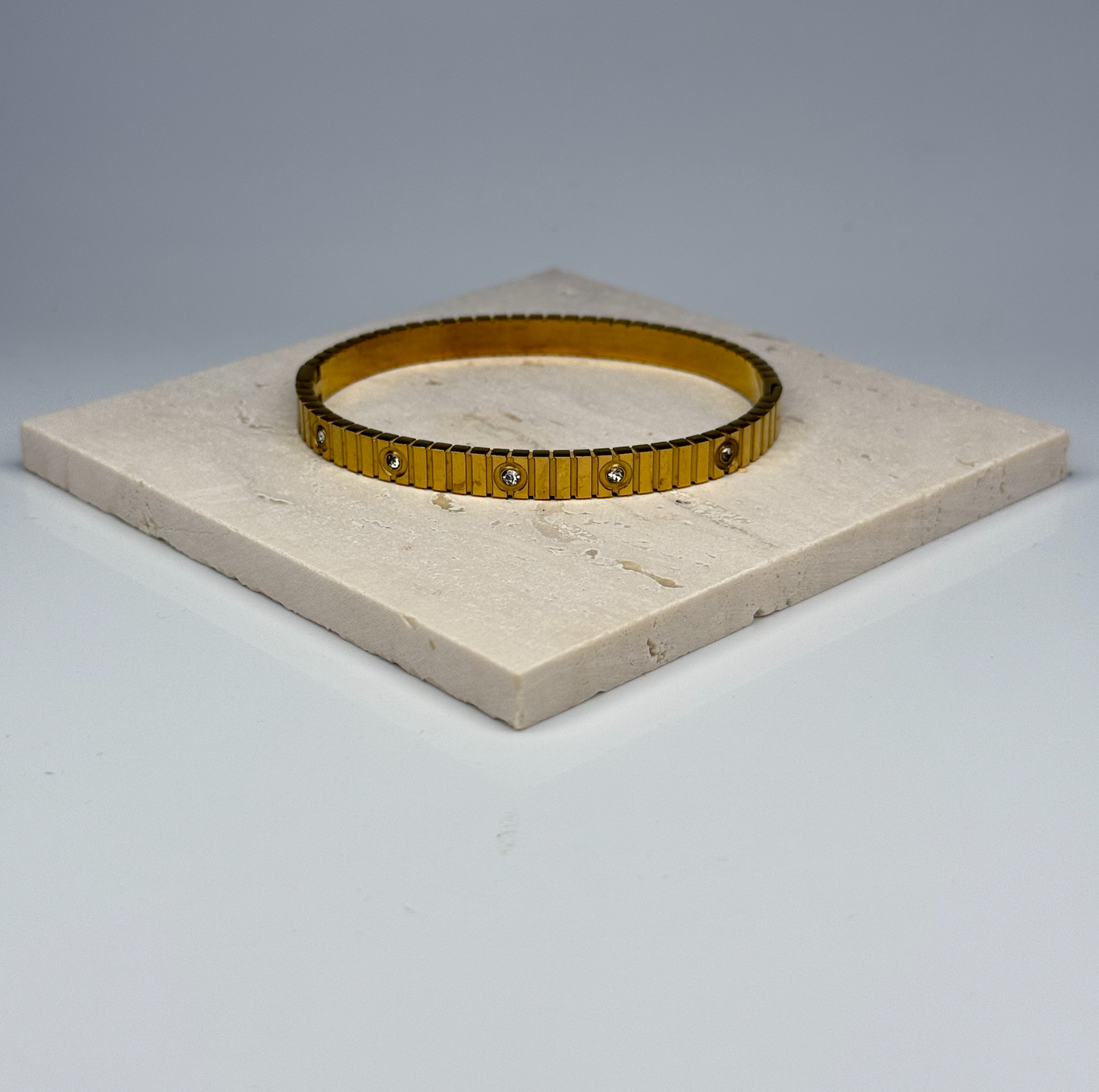 5A+ CZ Ribbed Crystal Dot Bangle - Gold Plated - DEAL OF THE DAY