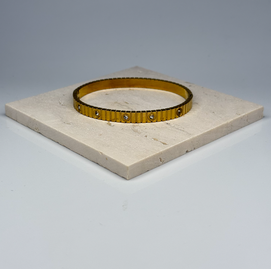 5A+ CZ Ribbed Crystal Dot Bangle - Gold Plated - DEAL OF THE DAY