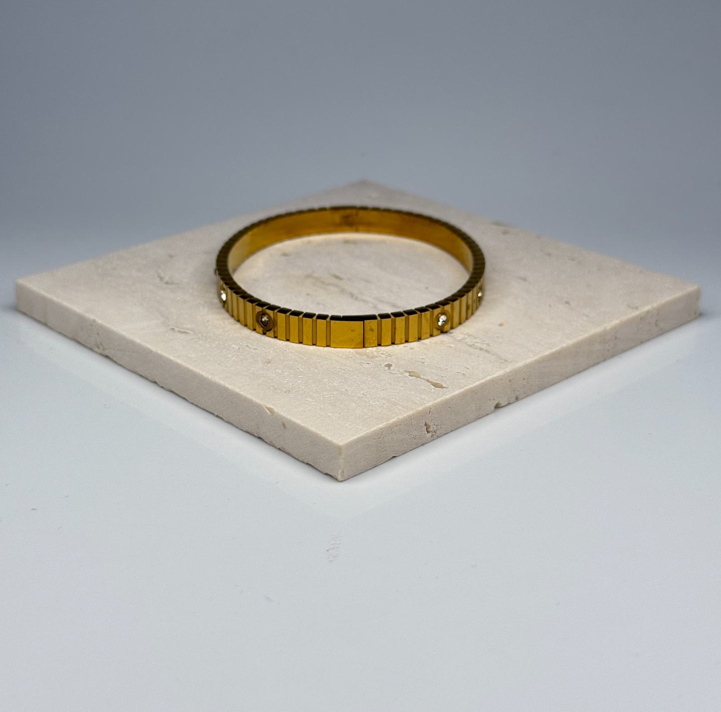 5A+ CZ Ribbed Crystal Dot Bangle - Gold Plated - DEAL OF THE DAY