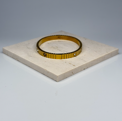 5A+ CZ Ribbed Crystal Dot Bangle - Gold Plated - DEAL OF THE DAY