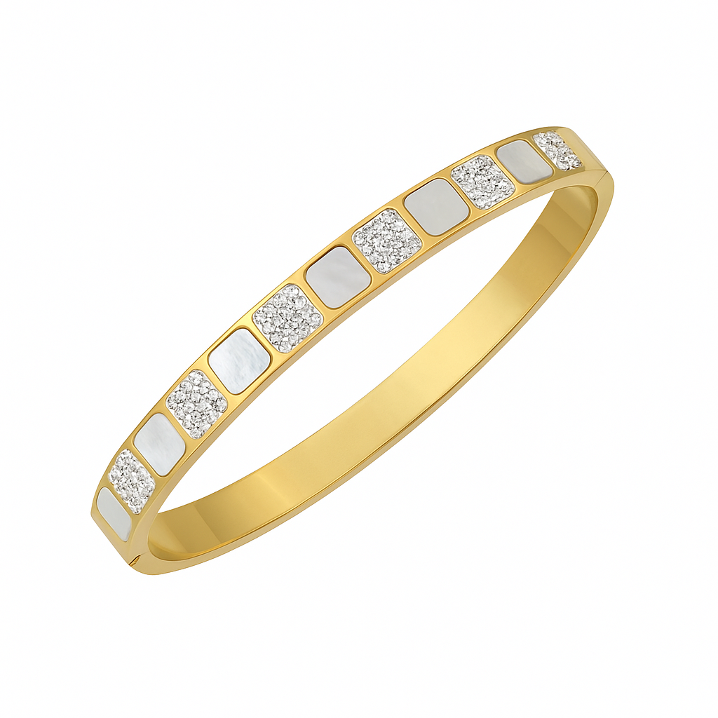 5A+ CZ Shell Bangle Bracelet - Gold Plated