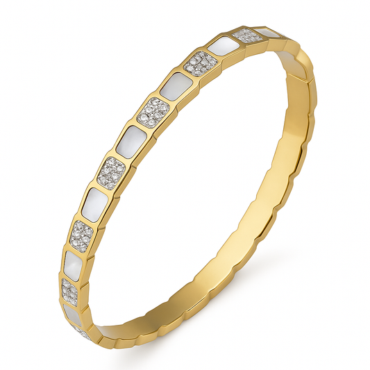 5A+ CZ Shell Snake Bangle Bracelet - Gold Plated