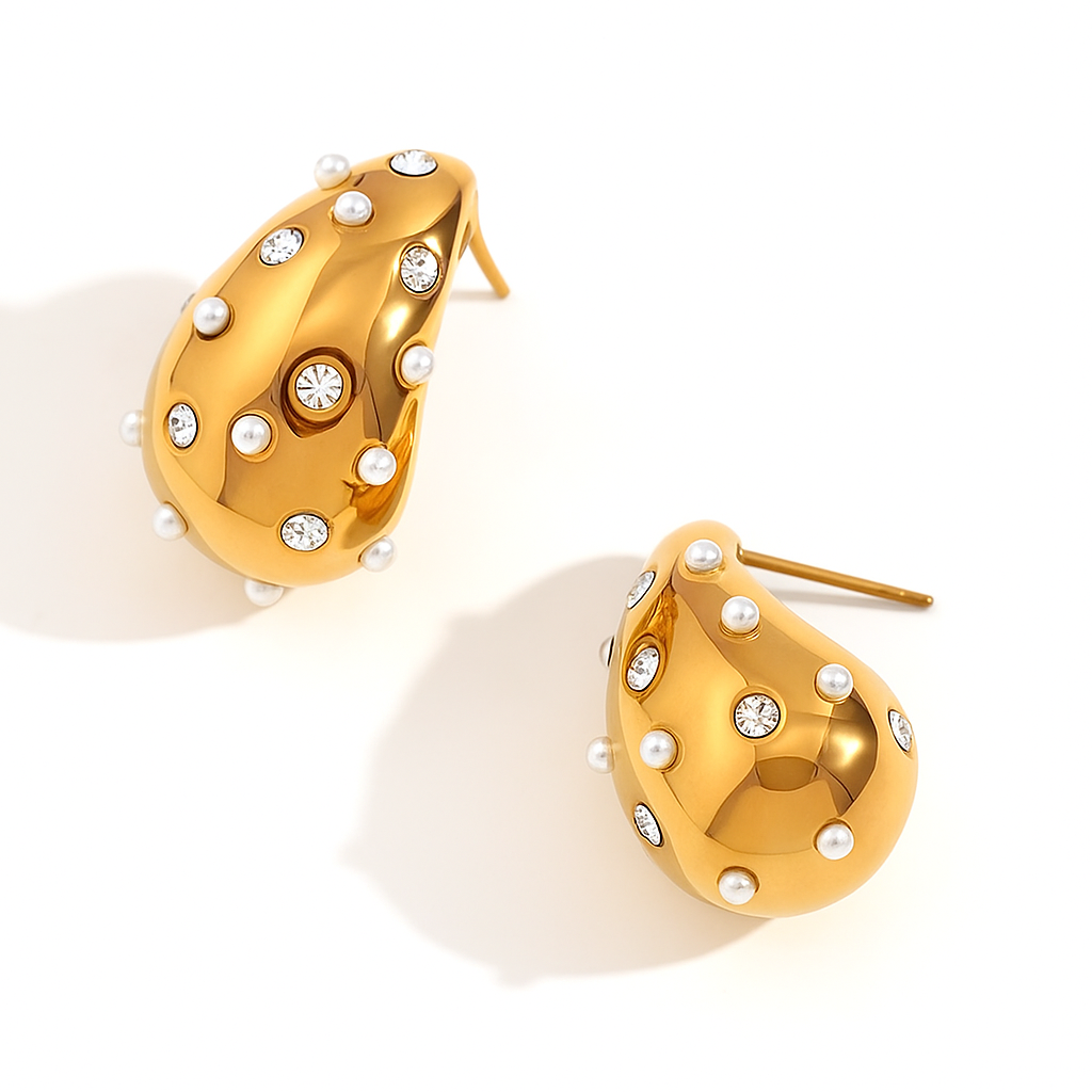 5A+ CZ Simple Teardrop Chunky Earrings - Gold Plated