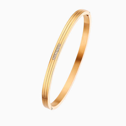 5A+ CZ Slim Triple-Line Bangle Bracelet – Gold Plated