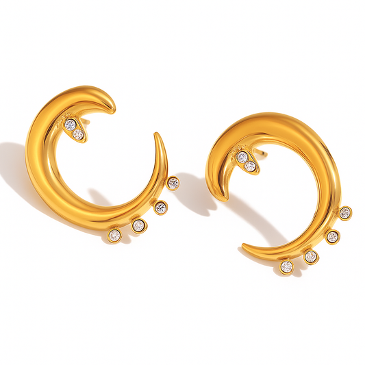 5A+ CZ Sparkling Moon Arc Earrings - Gold Plated