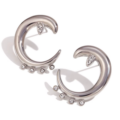 5A+ CZ Sparkling Moon Arc Earrings - Gold Plated