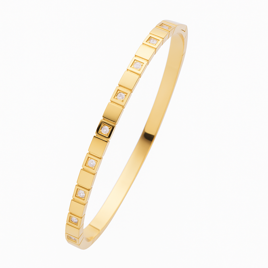 5A+ CZ Square-Set Bangle Bracelet – Gold Plated