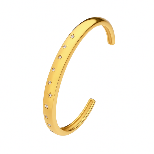 5A+ CZ Star-Set Open Bangle Bracelet – Gold Plated