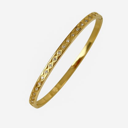 5A+ CZ Triangle Interval Luxe Bangle Bracelet - Gold Plated