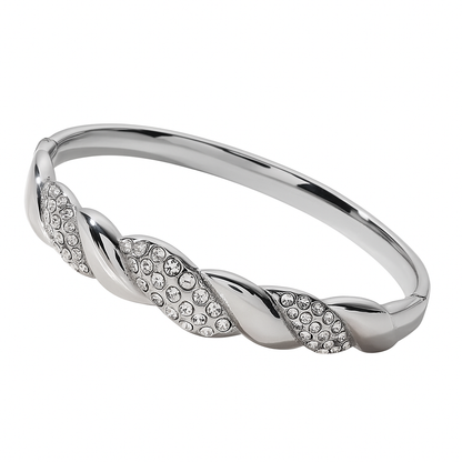 5A+ CZ Twist Cuff Bangle Bracelet - Gold Plated