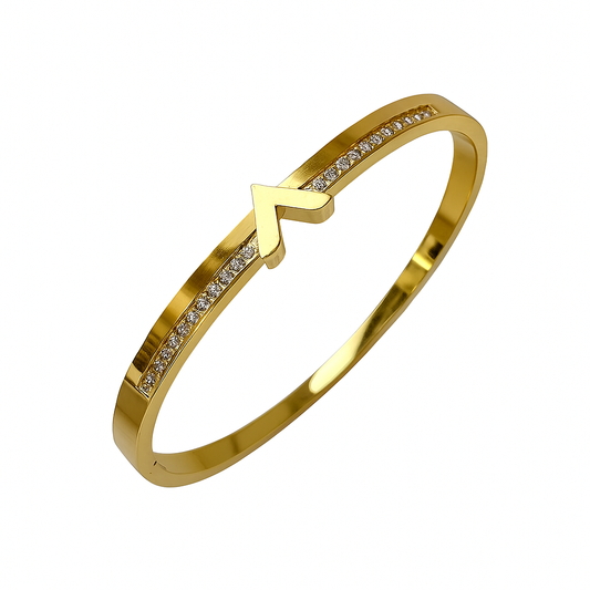 5A+ CZ V Shaped Bangle Bracelet – Gold Plated