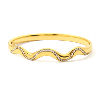 5A+ CZ Wave Style Bangle Bracelet - Gold Plated