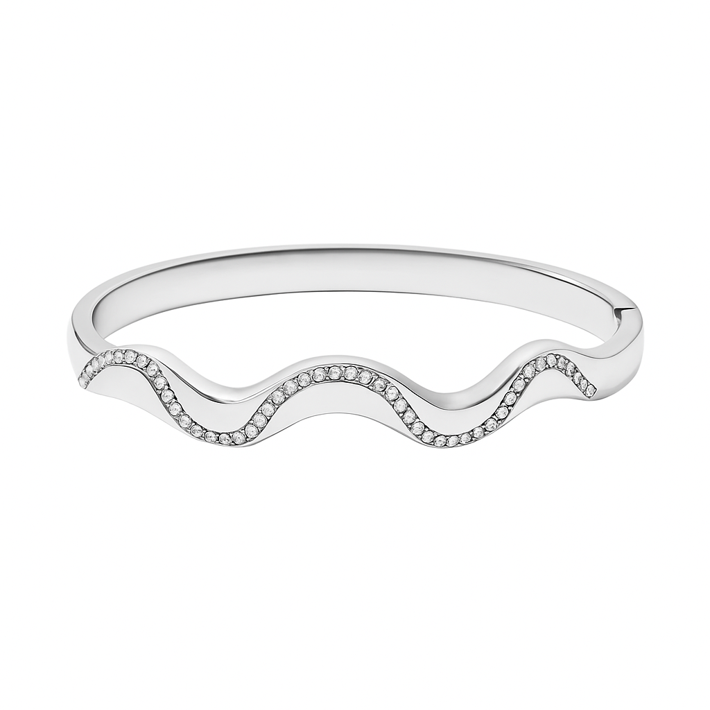 5A+ CZ Wave Style Bangle Bracelet - Gold Plated