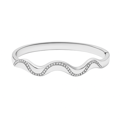 5A+ CZ Wave Style Bangle Bracelet - Gold Plated