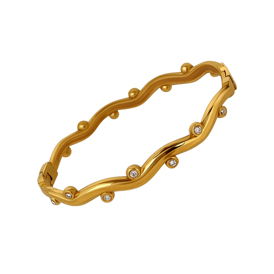5A+ CZ Wavy Bubble Bangle – Gold Plated