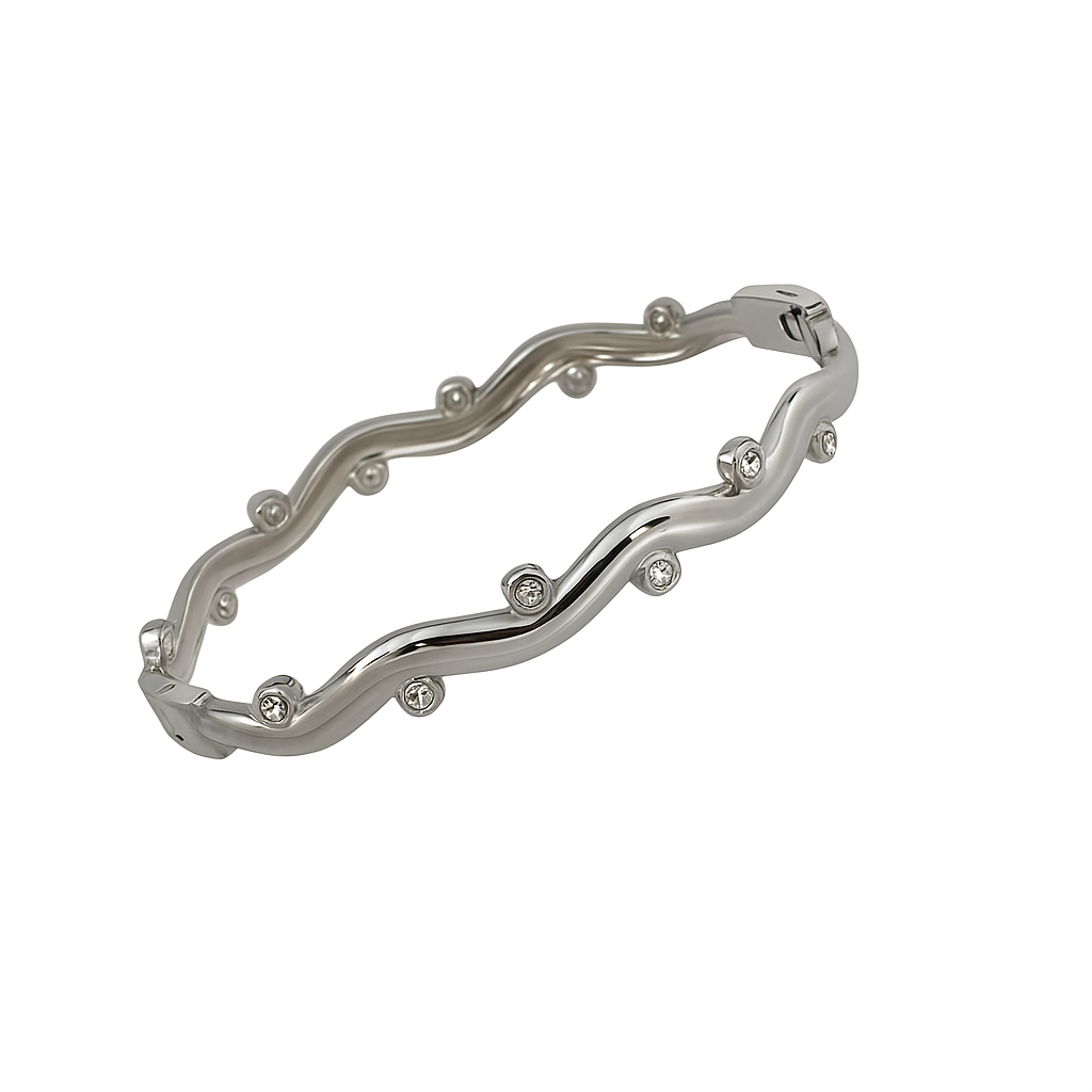 5A+ CZ Wavy Bubble Bangle – Gold Plated