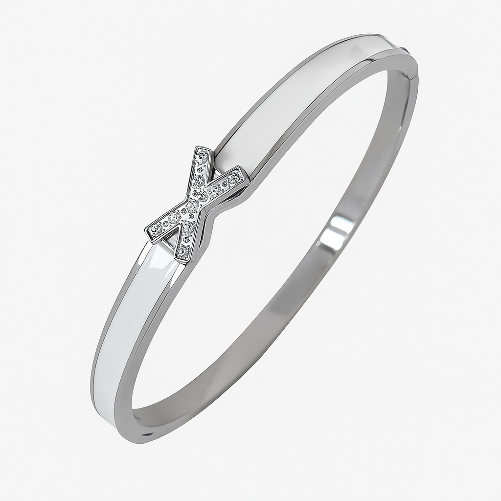 5A+ CZ X Letter Bangle Bracelet - Gold Plated