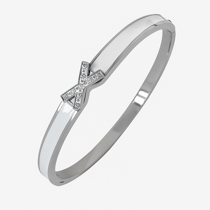 5A+ CZ X Letter Bangle Bracelet - Gold Plated