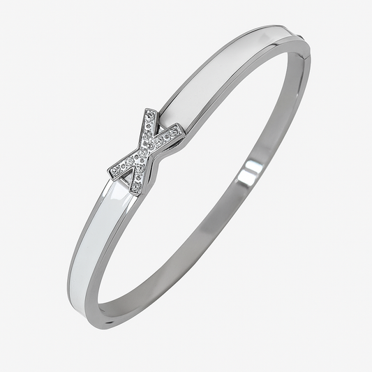 5A+ CZ X Letter Bangle Bracelet - Gold Plated