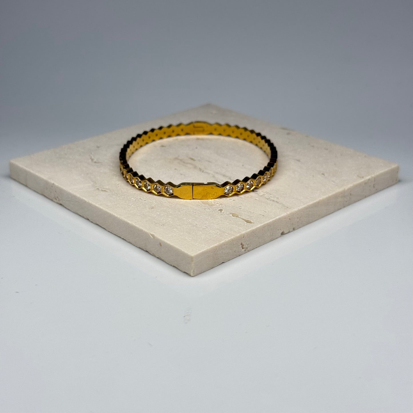 5A+ CZ Hexagon Shape Bangle Bracelet - Gold Plated - DEAL OF THE DAY