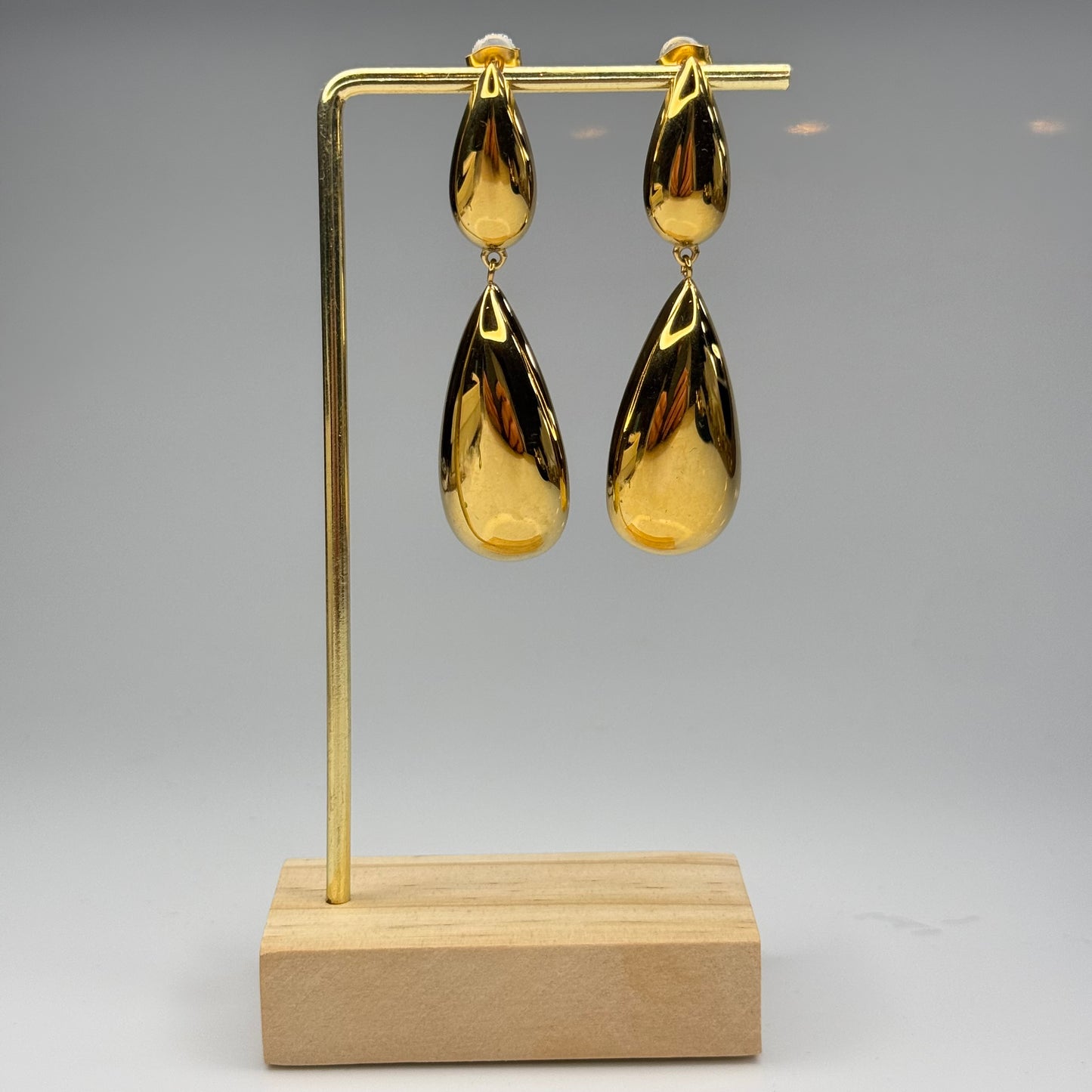 Polished Double Teardrop Statement Earrings - Gold Plated - DEAL OF THE DAY