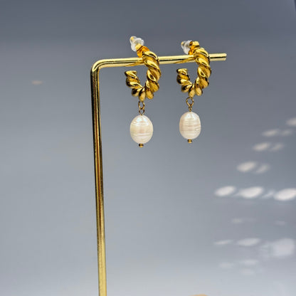 Braided Pearl Drops Earrings – Gold Plated - DEAL OF THE DAY