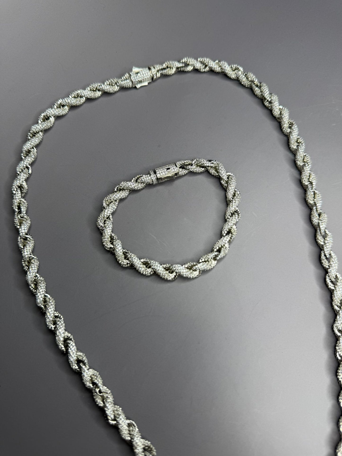 VVS1 Moissanite 8mm Tennis Cuban Rope Style Chain & Bracelet (Set) - DEAL OF THE DAY