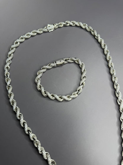 VVS1 Moissanite 8mm Tennis Cuban Rope Style Chain & Bracelet (Set) - DEAL OF THE DAY