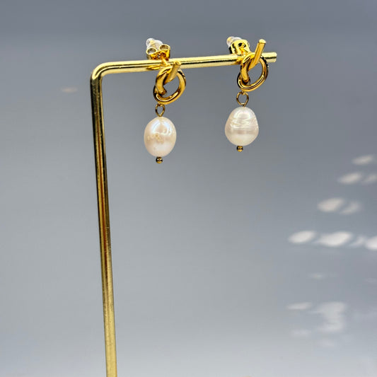 Baroque Pearl Knot Drop Earrings - Gold Plated - DEAL OF THE DAY