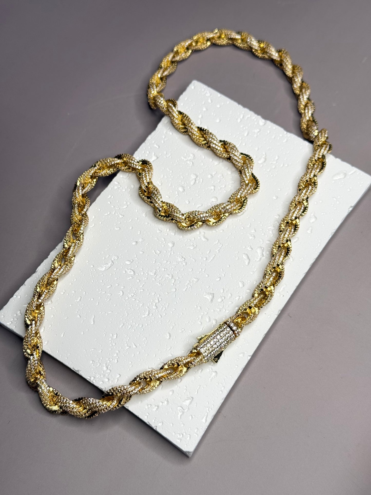 VVS1 Moissanite 8mm Tennis Cuban Rope Style Chain & Bracelet (Set) - DEAL OF THE DAY