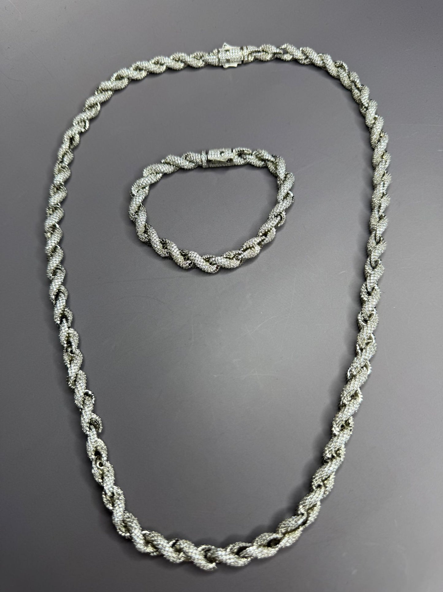 VVS1 Moissanite 8mm Tennis Cuban Rope Style Chain & Bracelet (Set) - DEAL OF THE DAY