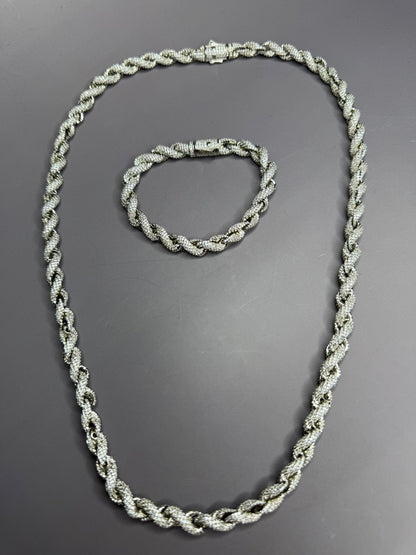 VVS1 Moissanite 8mm Tennis Cuban Rope Style Chain & Bracelet (Set) - DEAL OF THE DAY