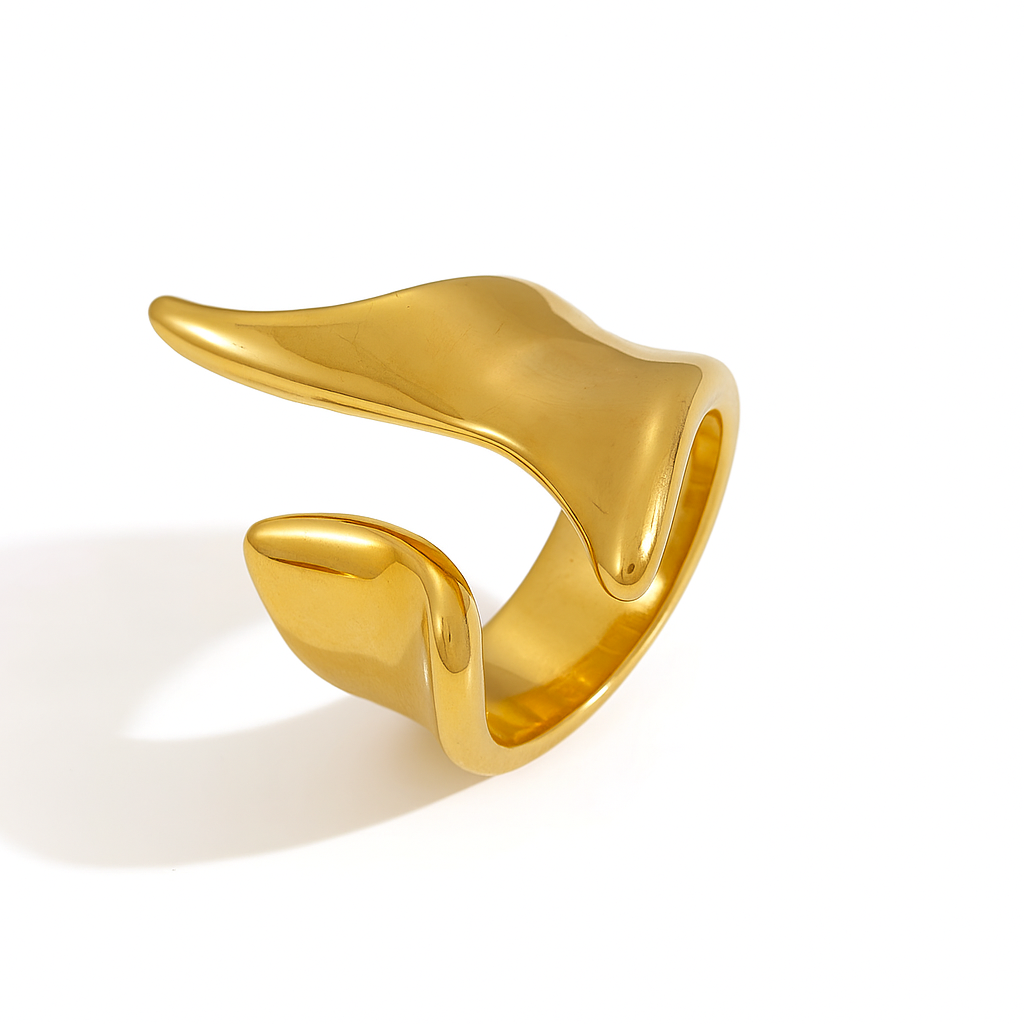 Asymmetrical Wave Band Ring - Gold Plated