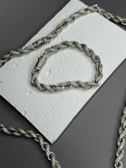 VVS1 Moissanite 8mm Tennis Cuban Rope Style Chain & Bracelet (Set) - DEAL OF THE DAY