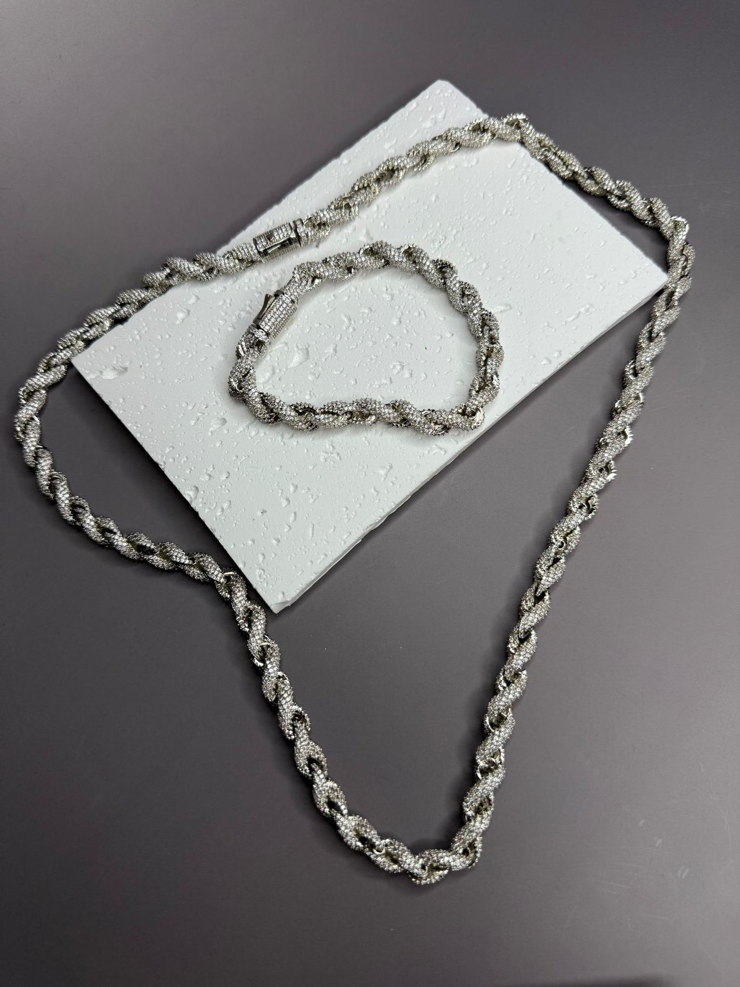 VVS1 Moissanite 8mm Tennis Cuban Rope Style Chain & Bracelet (Set) - DEAL OF THE DAY