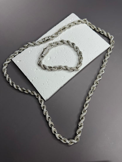 VVS1 Moissanite 8mm Tennis Cuban Rope Style Chain & Bracelet (Set) - DEAL OF THE DAY