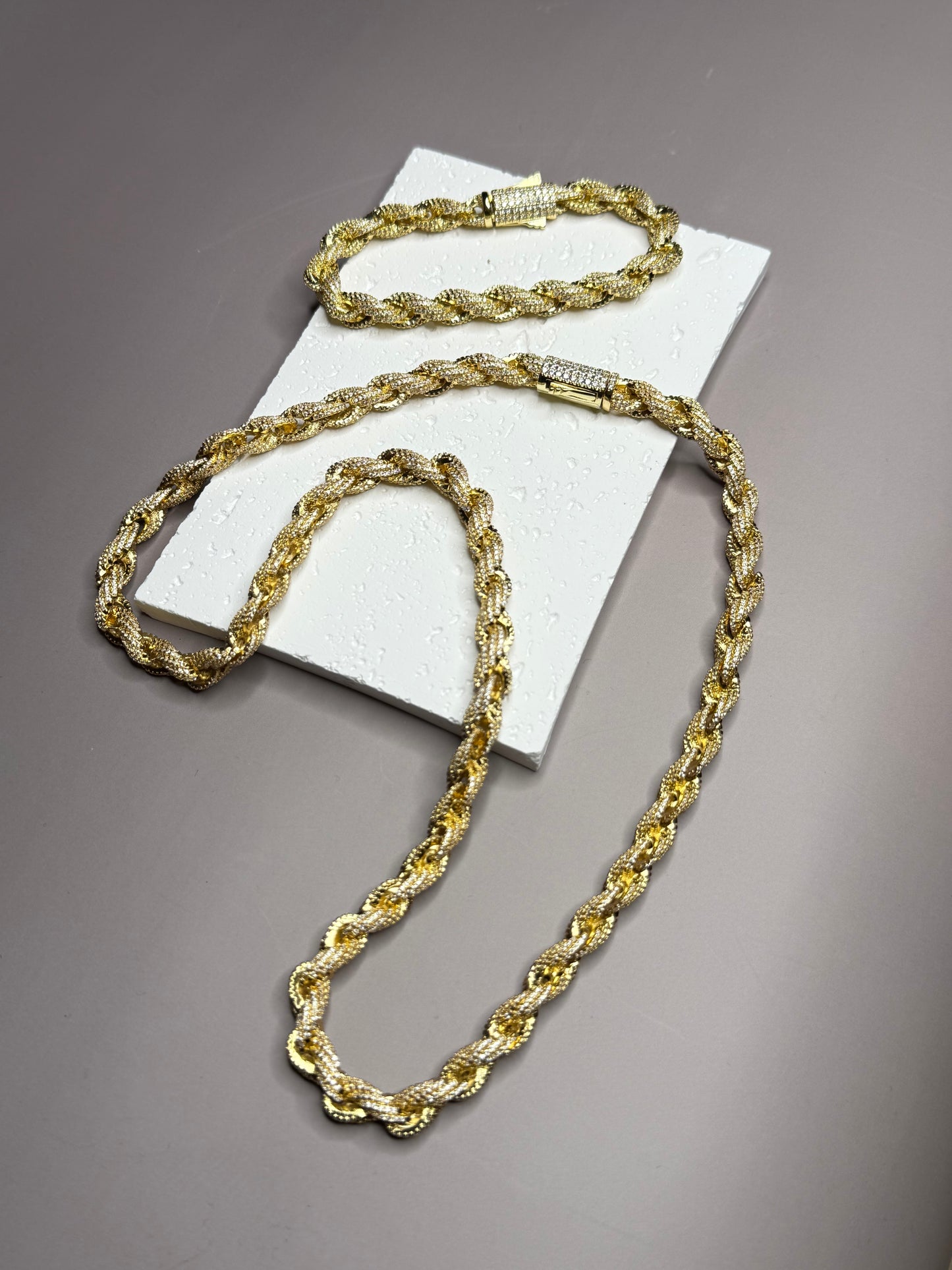 VVS1 Moissanite 8mm Tennis Cuban Rope Style Chain & Bracelet (Set) - DEAL OF THE DAY