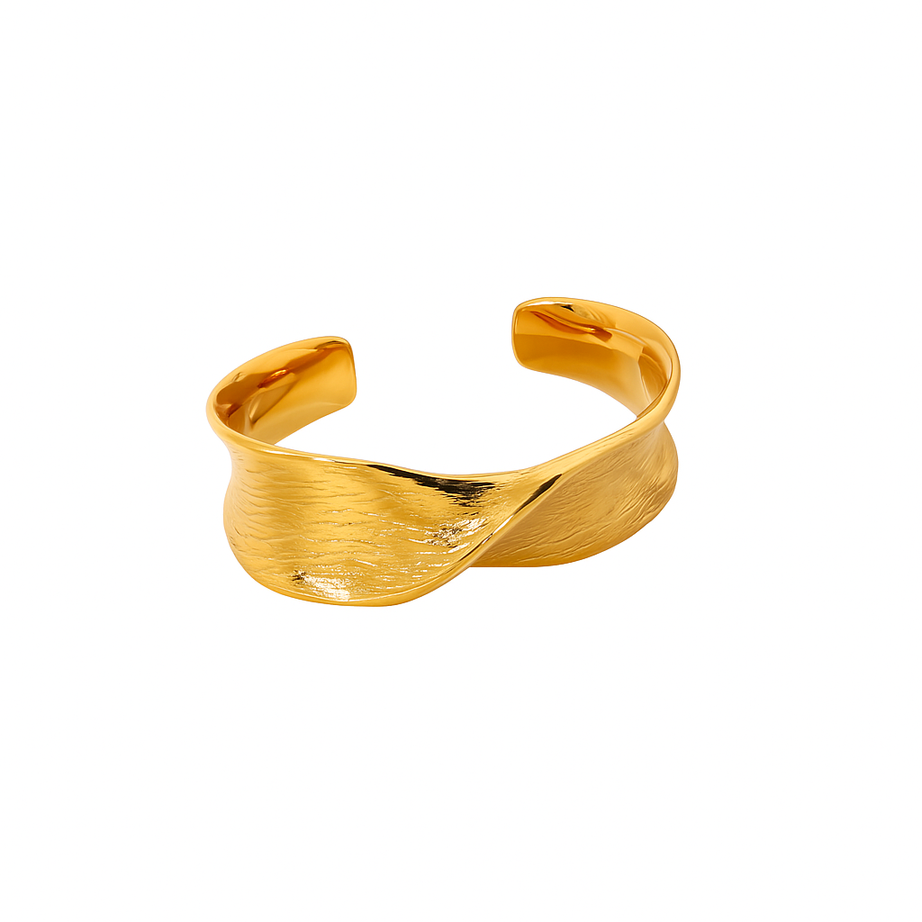 Chunky Twist Open Cuff Bangle Bracelet - Gold Plated