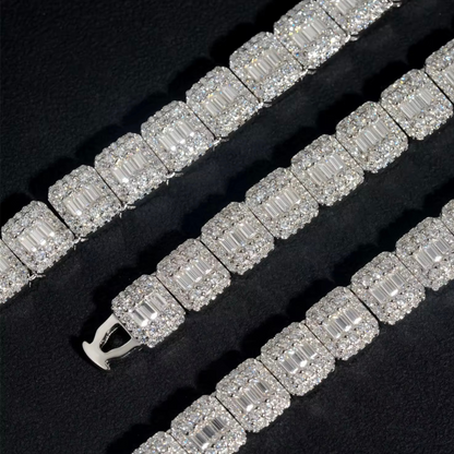 VVS1 Moissanite 9mm Baguette & Rounded Chain